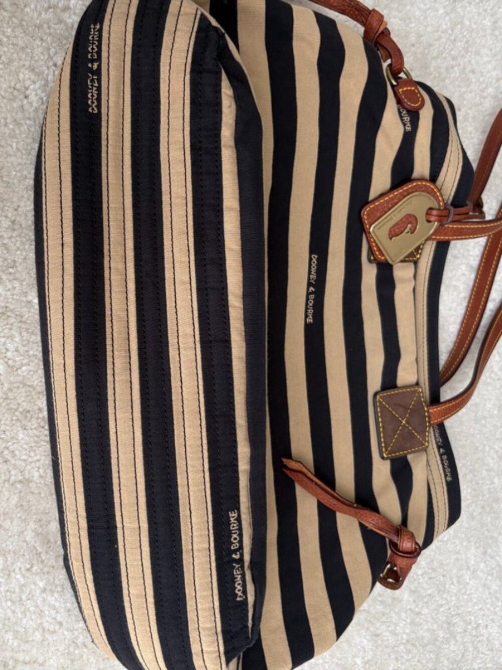 Dooney & Bourke Women's Striped Canvas Tote In Camel/Brown - Picture 3 of 10